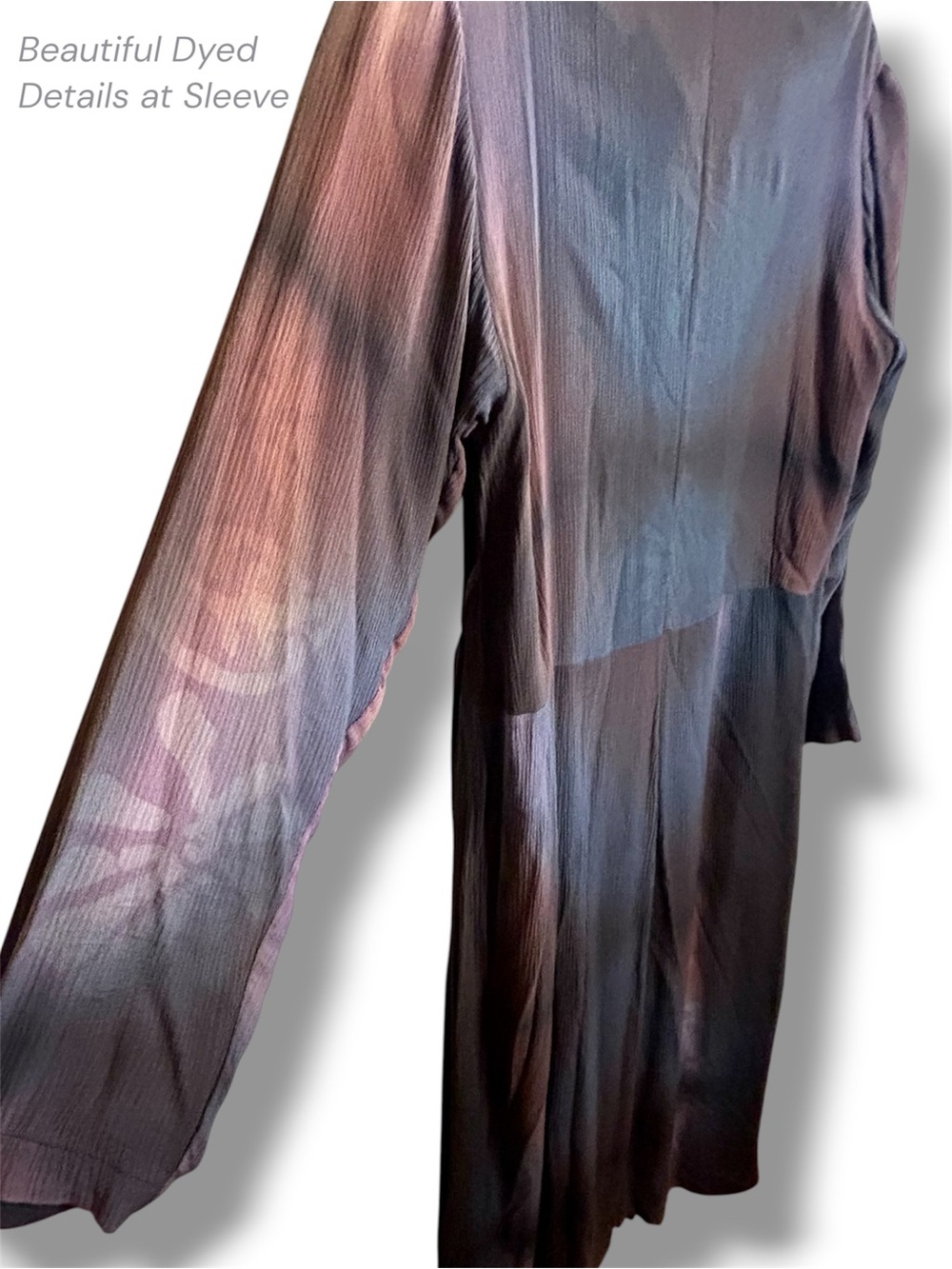 Vintage 90s Purple Ombre Layered Maxi Dress Tie Front & Back Long Sleeve Magic M - Picture 9 of 14
